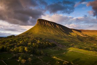 Ben bulben Mountain, Sligo from the air at sunset.