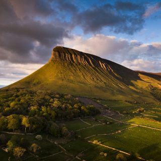 Ben bulben Mountain, Sligo from the air at sunset.