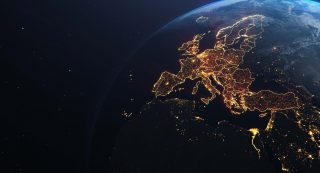 Europe from space at nightime