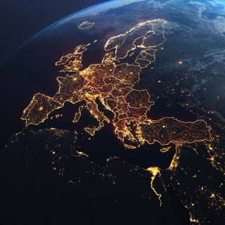 Europe from space at nightime