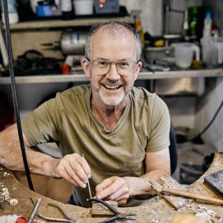 Jeweller and Sculptor Niall Bruton in his studio at Donegal Craft Village.