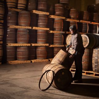 Inside Lough Gill Distillery, casks being examined
