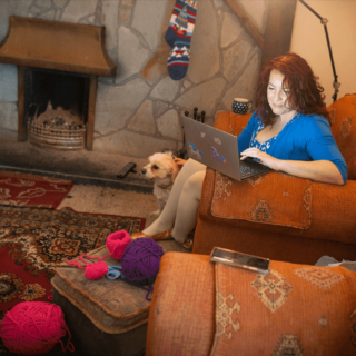 Woman working from home located in the west of Ireland