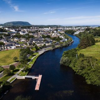 Aerial photo of Garavogue Riverand Sligo Town