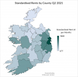 Standardised Rents by County Q2 2021 Map