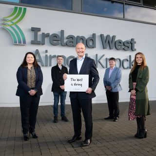There’s no place like home launch: Maeve Bleahene (Peroptyx, Castlebar), David Kenny (VP Overstock.com, Sligo), Tomás Ó Síocháin (CEO of the Western Development Commission), Joe Gilmore (CEO, Ireland West Airport, Knock), Ruth Storan (Partnerships Development Manager, Connacht Rugby)