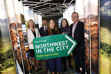 Pictured in Dublin at the launch of Northwest in the City are: L to R: Andrea McBride, Head of the TCS Letterkenny Global Delivery Centre; Allan Mulrooney, Interim Chief Executive, Western Development Commission; Michelle Conaghan, Regional Manager, IDA Ireland North West Region; Rachel Curran, Enterprise Ireland an John Fitzgerald, Chief Financial Officer, Cora Systems