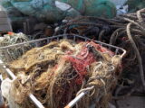 Bundles of used nets in a basket