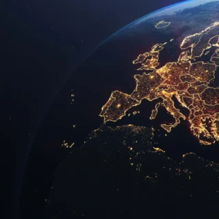 Europe from space at nightime