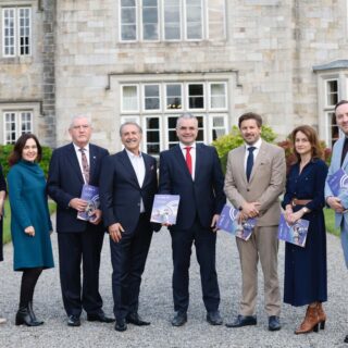 Audrey Crummy, Aisling Moroney, Eugene Cummins, Ernesto Sirolli, Minister Dara Calleary, Allan Mulrooney, Sandra Divilly and Shane Coleman at the launch of WDC report at Lough Rynn Castle, Leitrim