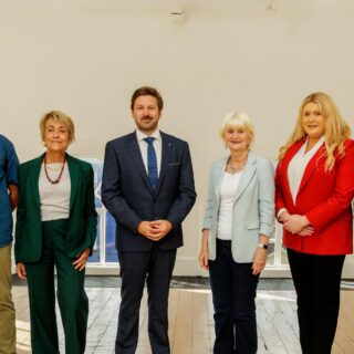 Paddy Austin, Claire Charbit, Allan Mulrooney, Minister Marian Harkin, Andrea Gilligan and Jim Power pictured at WDC Summit 2025